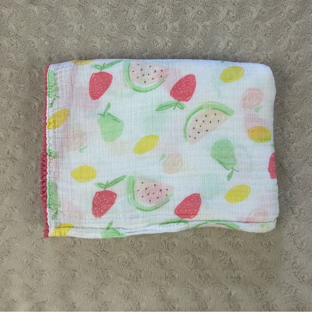 Chick Pea Fruit Baby Swaddle Blanket Watermelon Pom Pom Edge Strawberry Lemon